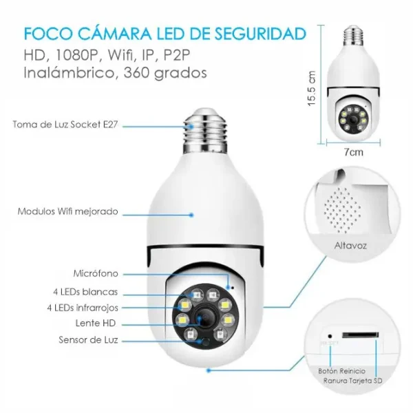 camara foco wifi3 Cámara Foco Wifi Inalámbrica