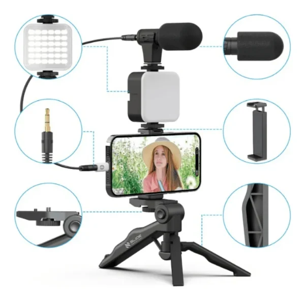 Kit de grabación tripode8 Kit de Grabación Trípode Micrófono Control Luz Led para fotos