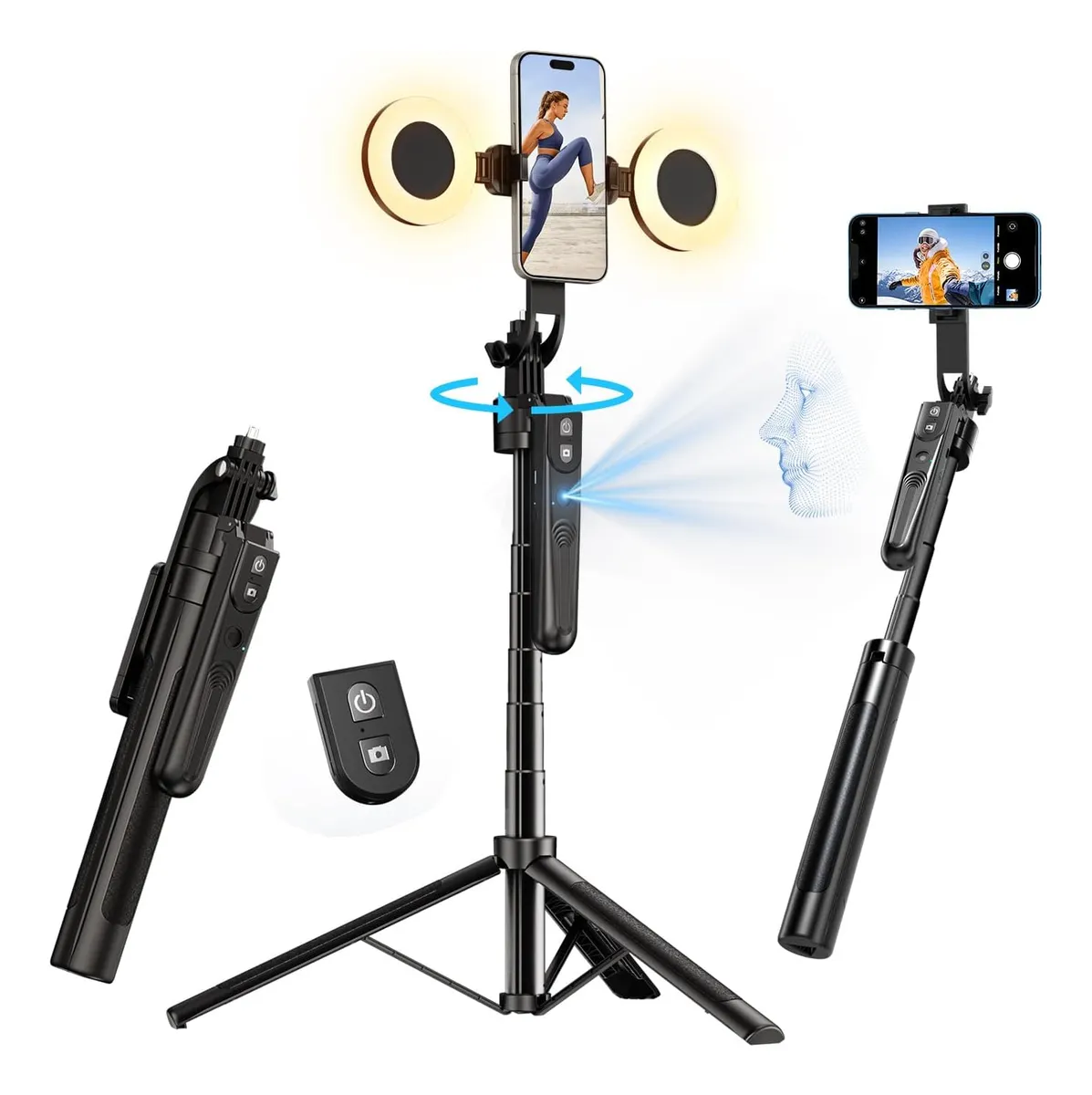 Soporte selfie con luces LED y control remoto