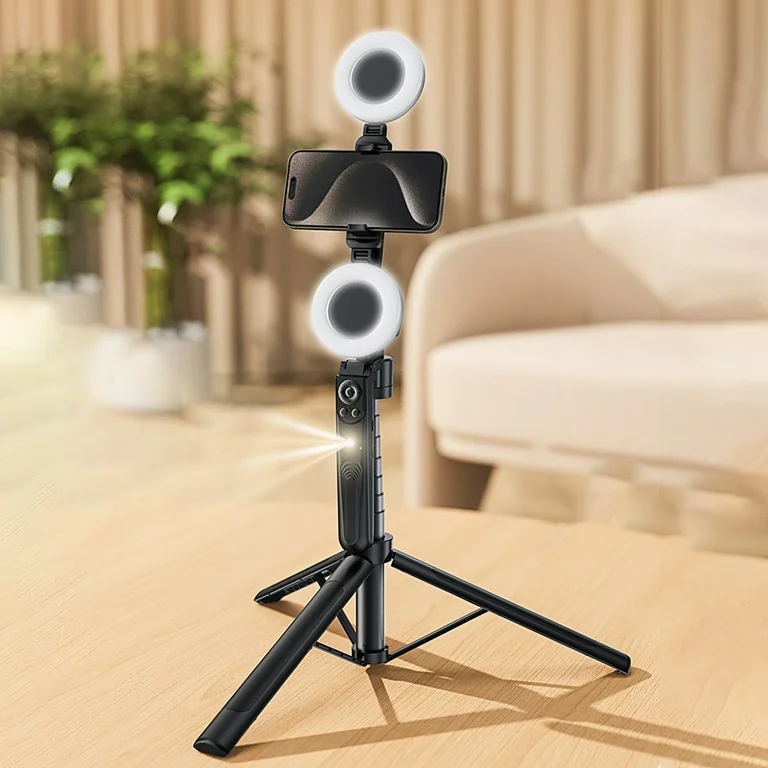 Soporte selfie con luces LED y control remoto