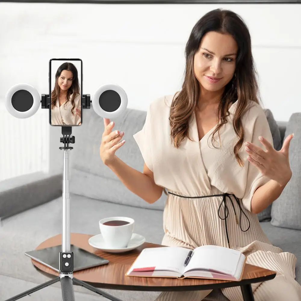 Soporte selfie con luces LED y control remoto